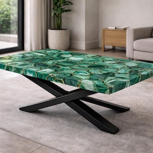 Superficie de mesa rectangular color esmeralda, centro de mesa de lujo hecho a medida / Muebles de salón con mosaico de cristal verde