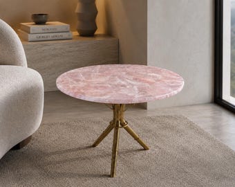 Rose Quartz Coffee Table | Round Pink Crystal Top | Luxury Living Room Accent