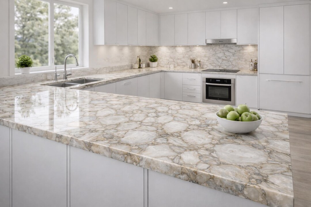 Custom Agate Kitchen Countertop – Polished Beige Gemstone Slab - Etsy