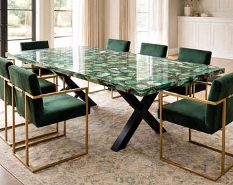 Mesa de comedor de piedra de ágata natural / Mueble de centro de mesa de mosaico de lujo hecho a medida