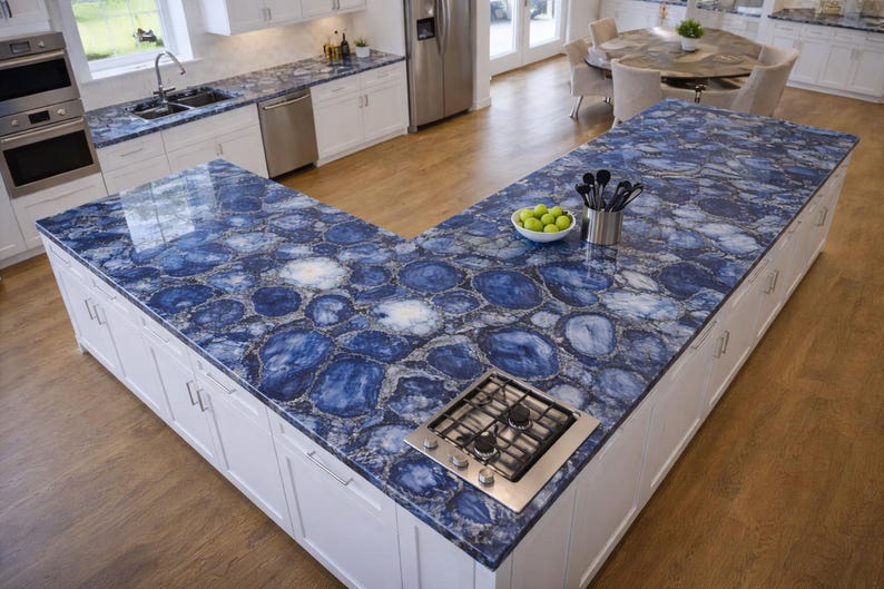 Blue Agate Kitchen Countertop – Polished Gemstone Island Slab - Etsy