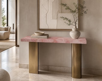 Rose Quartz Console Table | Pink Crystal Entryway Top | Luxury Hallway Furniture