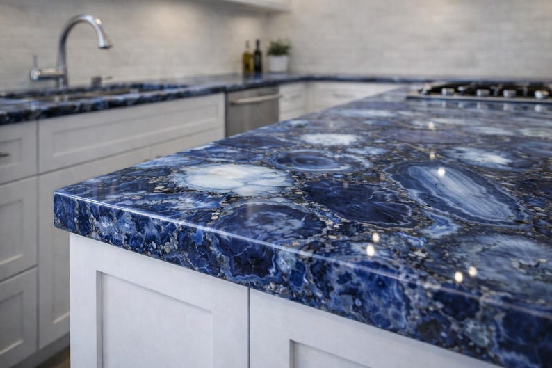 Blue Agate Kitchen Countertop – Polished Gemstone Island Slab - Etsy