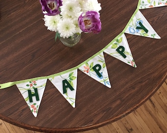 Large Happy Birthday Pendant Banner -- Morning Glory Floral