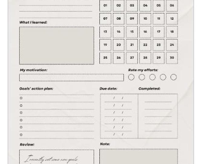 Beige Goals & Habit Tracker Planner Printable | Minimalist Daily Planner | Digital Productivity Sheet | Instant Download PDF