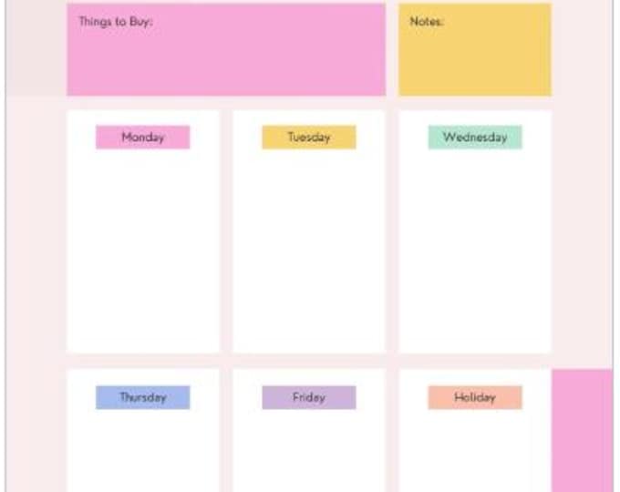 Pastel Pink Weekly Meal Planner Printable | Minimalist Menu Planner | Instant Download Kitchen Organizer | Digital Meal Plan Sheet