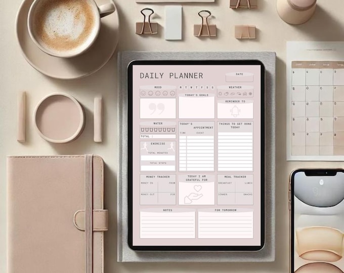 Daily Planner Printable | Simple Daily Schedule Template | Minimalist Digital Organizer | Instant Download Productivity Planner PDF Template