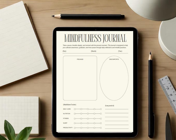 Mindfulness Journal Printable | Minimalist Daily Template Self Care Digital Organizer | Productivity Planner  Instant Download Wellness PDF