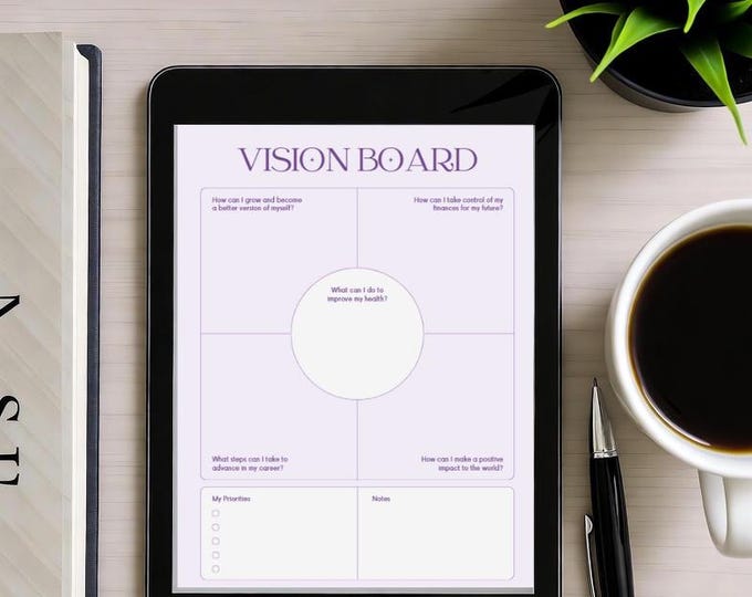 Vision Board Printable | Minimalist Goal Setting Template | Simple Digital Organizer | Daily Productivity Planner | Instant Download PDF