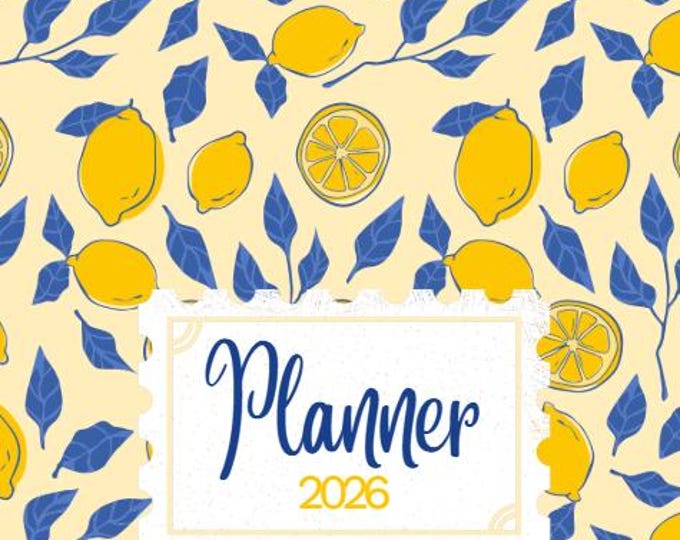 Yellow & Blue Illustrated Annual Planner Printable | Italian Lemon Drinks Theme | Yearly Organizer | Digital Instant Download PDF