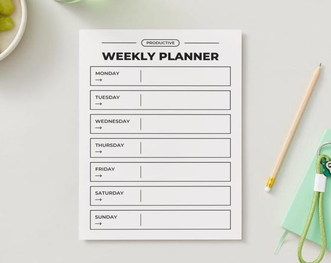 Cream & Black Minimalist Weekly Planner Printable | Simple Schedule Organizer | Digital Planner Sheet | Instant Download PDF