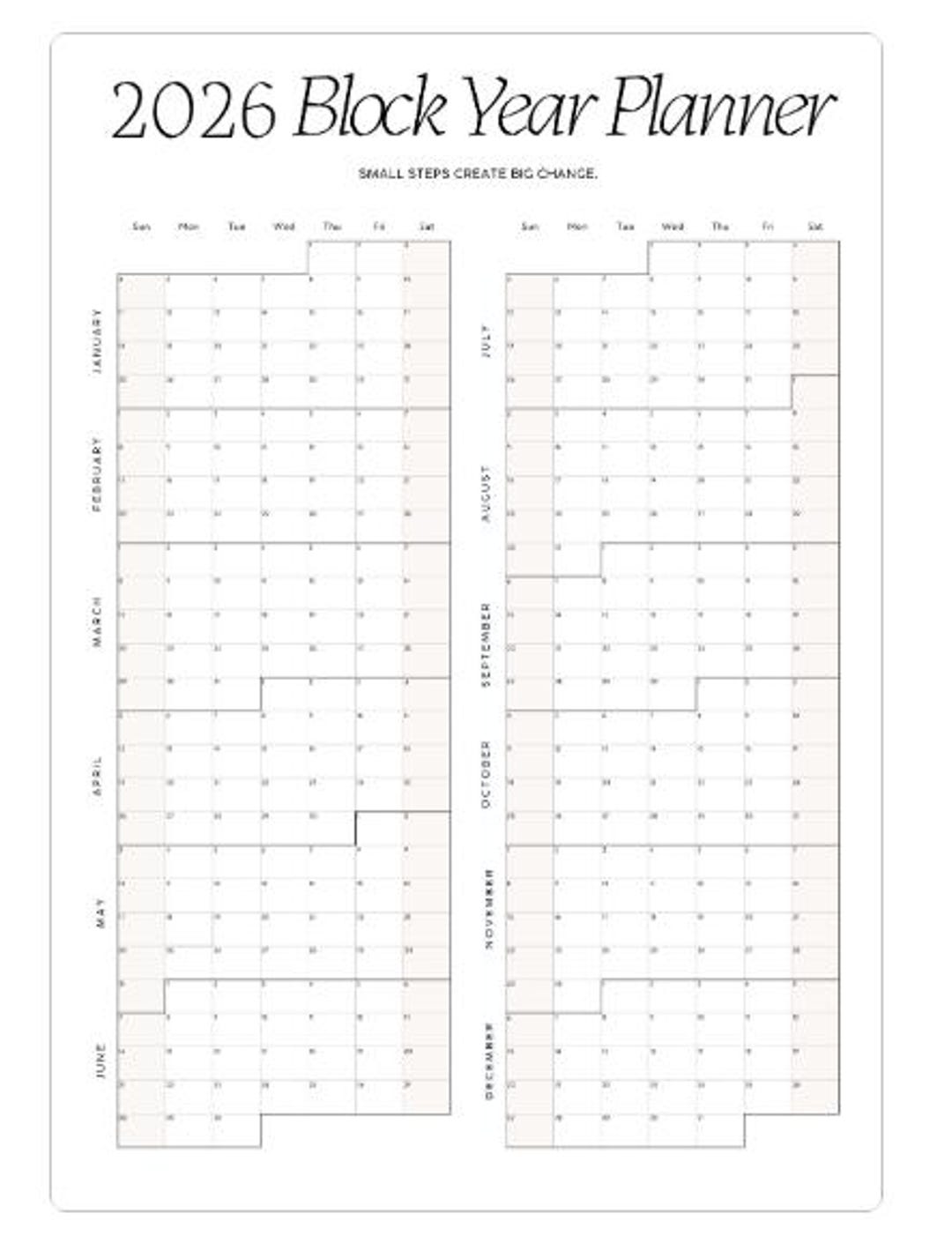 Minimalist 2026 Year Planner Printable | Black and White Block Calendar ...