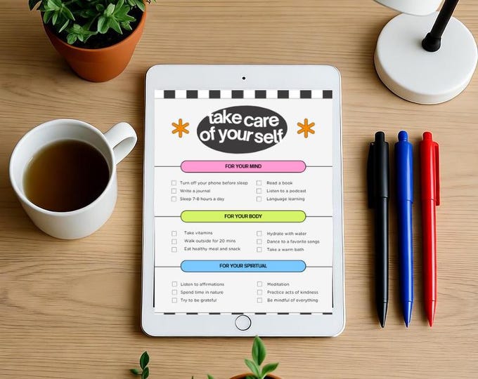 Self Care Checklist Printable | Simple Daily Template | Minimalist Digital Organizer | Instant Download Productivity Planner PDF Template