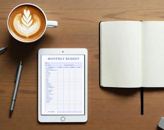 Blue Monthly Budget Planner Printable | Expense Tracker Template | Digital Finance Organizer | Instant Download PDF Spreadsheet