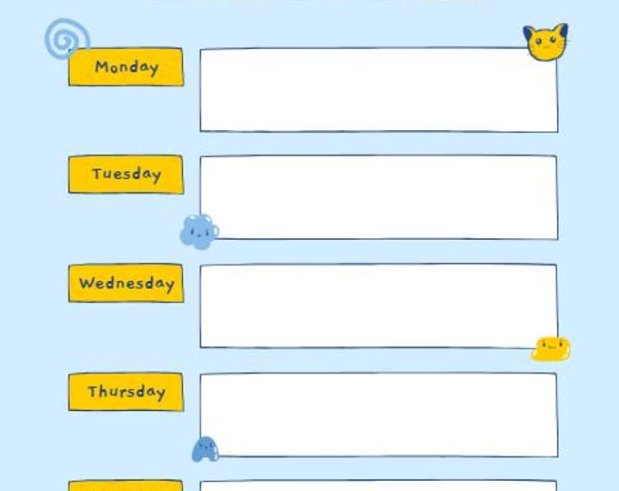 Weekly Meal Planner Printable | Healthy Food Menu Template | Blue and Yellow Illustrated Planner | Instant Download PDF Sheet