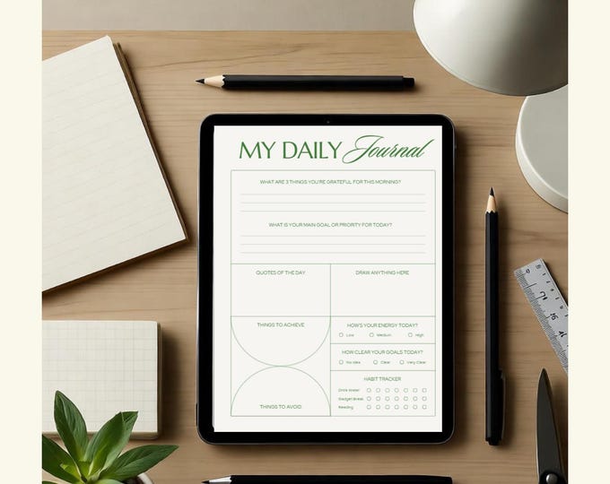 Daily Journal Printable | Minimalist Daily Template | Simple Digital Organizer | Productivity Planner | Instant Download Self Care PDF