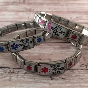 No Needle No B P on Left Arm or Right Arm Bracelet Medical ID Alert Stretchable Sizable Italian Charm for Men or Women