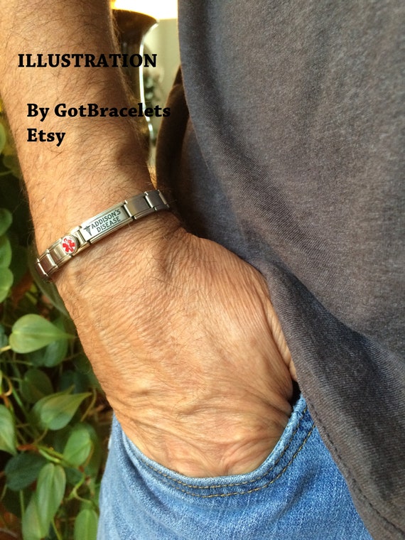 No Needle No B P on Left Arm or Right Arm Bracelet Medical ID Alert Stretchable Sizable Italian Charm for Men or Women