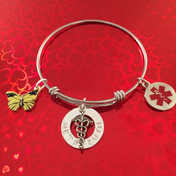 Metformin Medical Alert Bangle Charm Bracelet Expandable Etsy