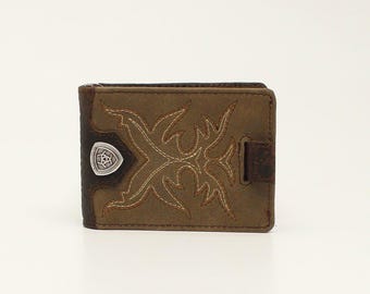 Ariat Bifold Wallet with Money Clip and Boot Stitch Design, Light Brown 944