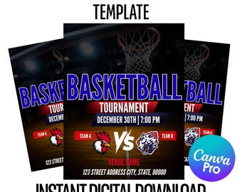 Editable Basketball Tournament Flyer Template | Canva | Game Day Flyer | School Sports Event | Instant Download