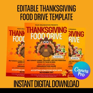 Thanksgiving Food Drive Flyer Template | Editable Canva Design (Digital Download)
