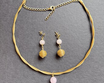 Handmade Jewelry Set Rose Quartz – Necklace and Earrings jewelry gifts mother's day