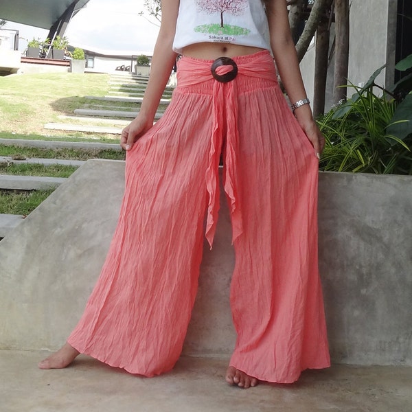 Peach/salmon Pink Pants Casual Cotton Mix to Coconut Shell