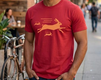Camiseta con estampado de liebre corriendo – Camiseta minimalista de estilo animal