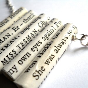 Large Bookworm Necklace,  made from recycled book pages. Choose your book! Unique gift for teachers, graduation, book lovers or writers