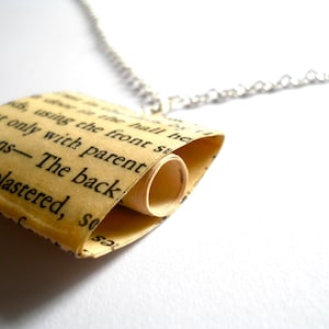Book page square pendant. Unique jewelry made from upcycled books. Fun literary themed gift - unique gift for readers -teacher gift ideas