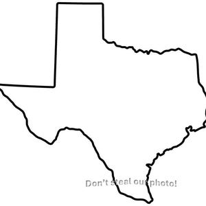 May include: A black outline of the state of Texas on a white background. The image includes the text "Don't steal our photo!" at the bottom. The shape of Texas is clearly defined.