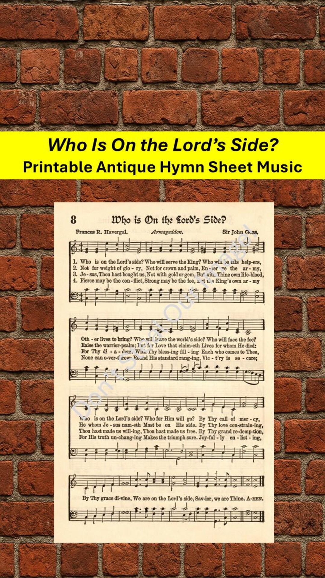 Who is on the Lords Side? Printable Antique Hymn Sheet Music - Etsy