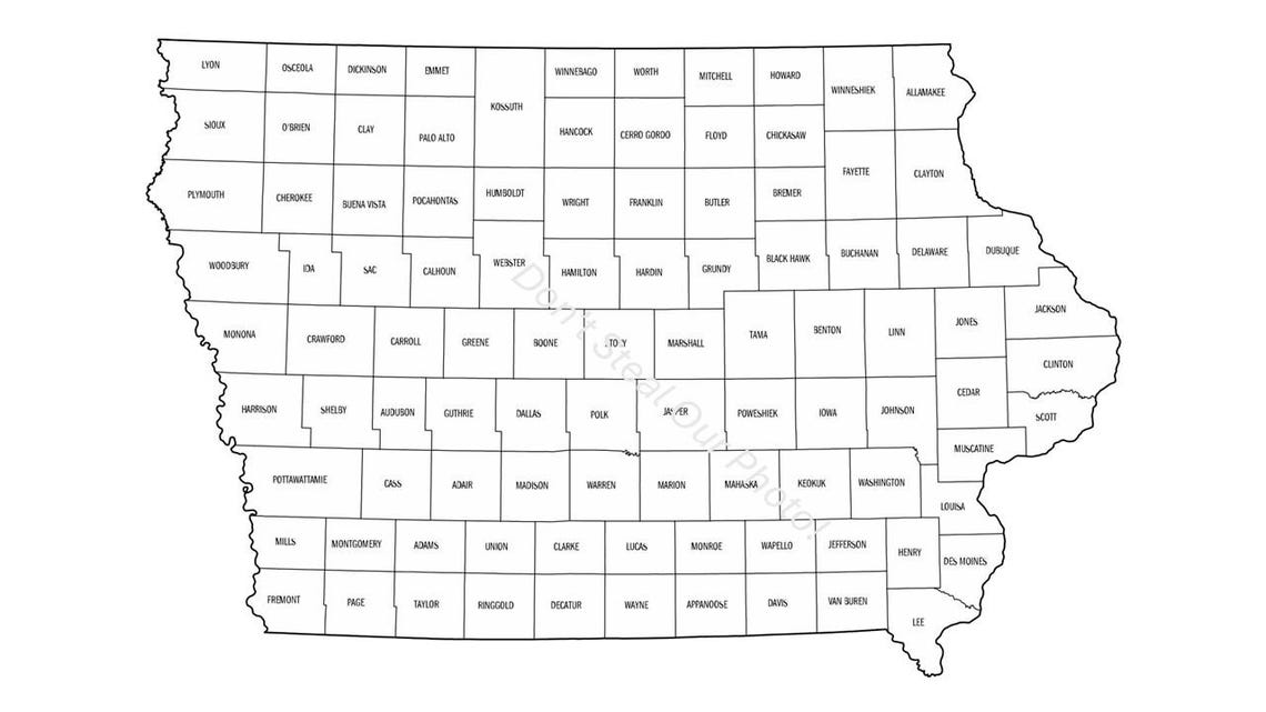 Iowa Counties Map Outline: SVG, PNG, Vector Cut Files (digital Download ...