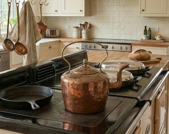 Antique Copper Kettle  Vintage Copper Tea Kettle Rustic Farmhouse Kitchen Decor  Primitive Copper Teapot  Cottagecore Kitchen Accent