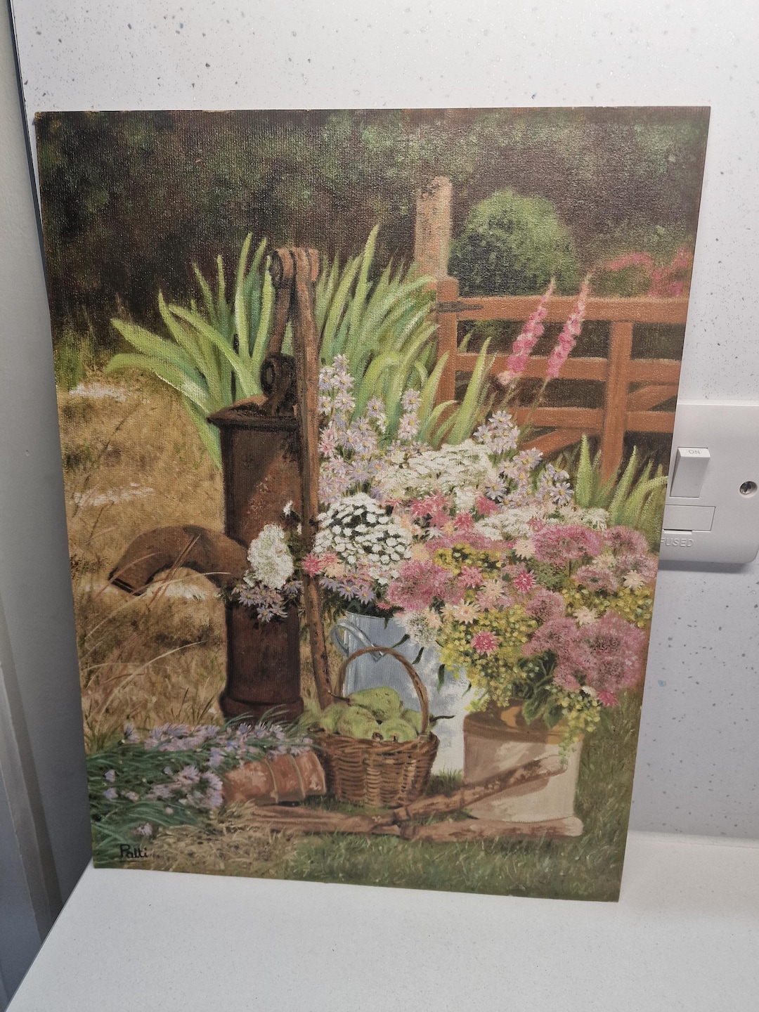 Vintage Original Oil Painting on Board Garden Floral Still Life Signed ...