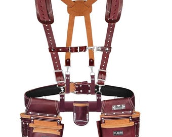 Handmade Leather Tool Belt with Suspenders – Heavy-Duty Carpenter Tool Rig