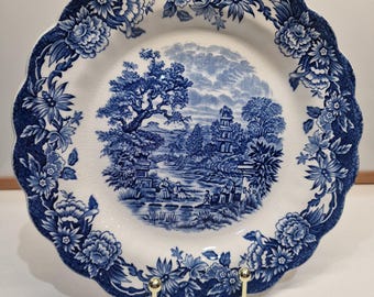 Antique Blue and White Transferware Plate Victorian Pastoral Landscape Porcelain Farmhouse Country Chic Wall decor. msg for bundle deal