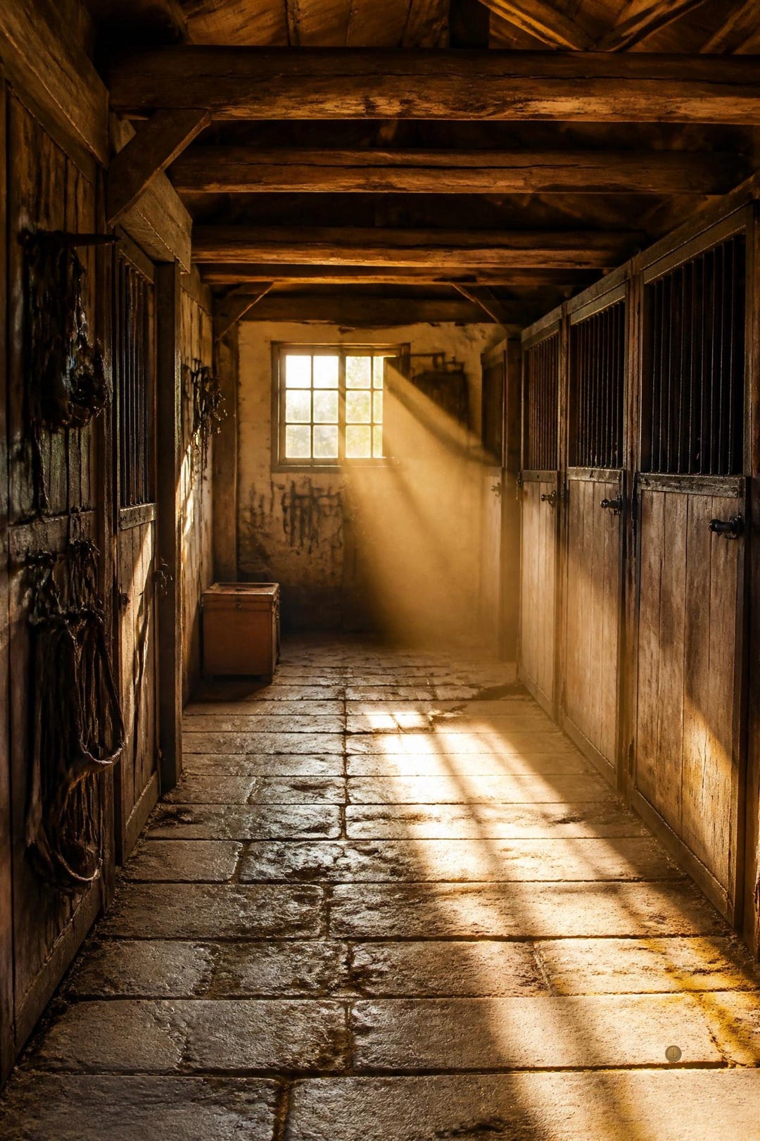 Translucent Printable Paper Horse Stable Interior Wall Art, Framed Print | Natural Oak Frame | A4 ...