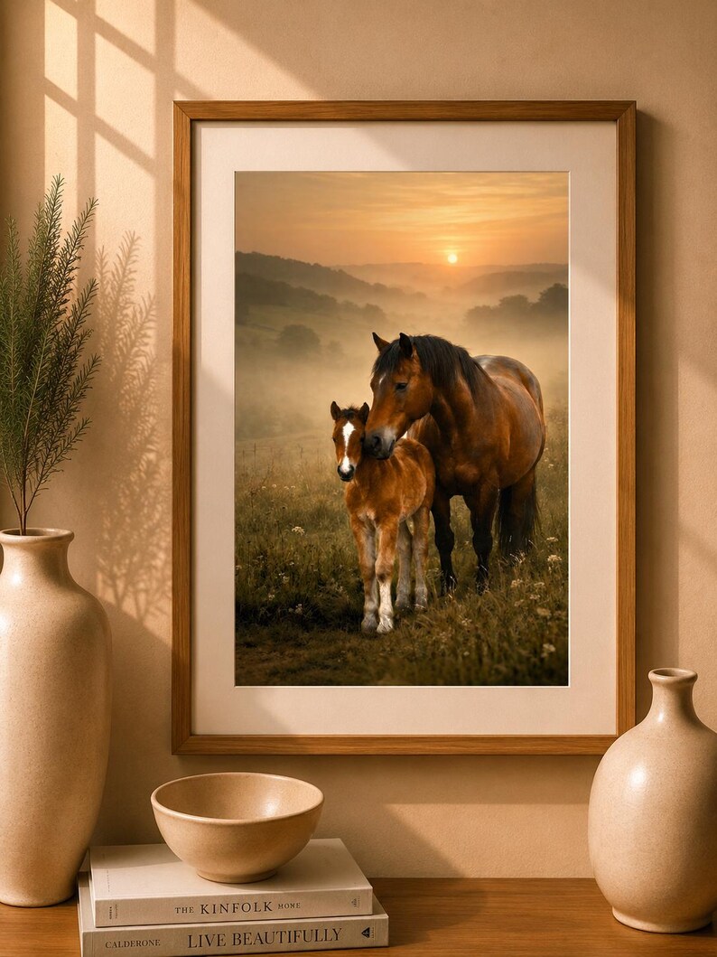 rustic-horse-and-foal-wall-art-framed-farm-animal-print-etsy-canada