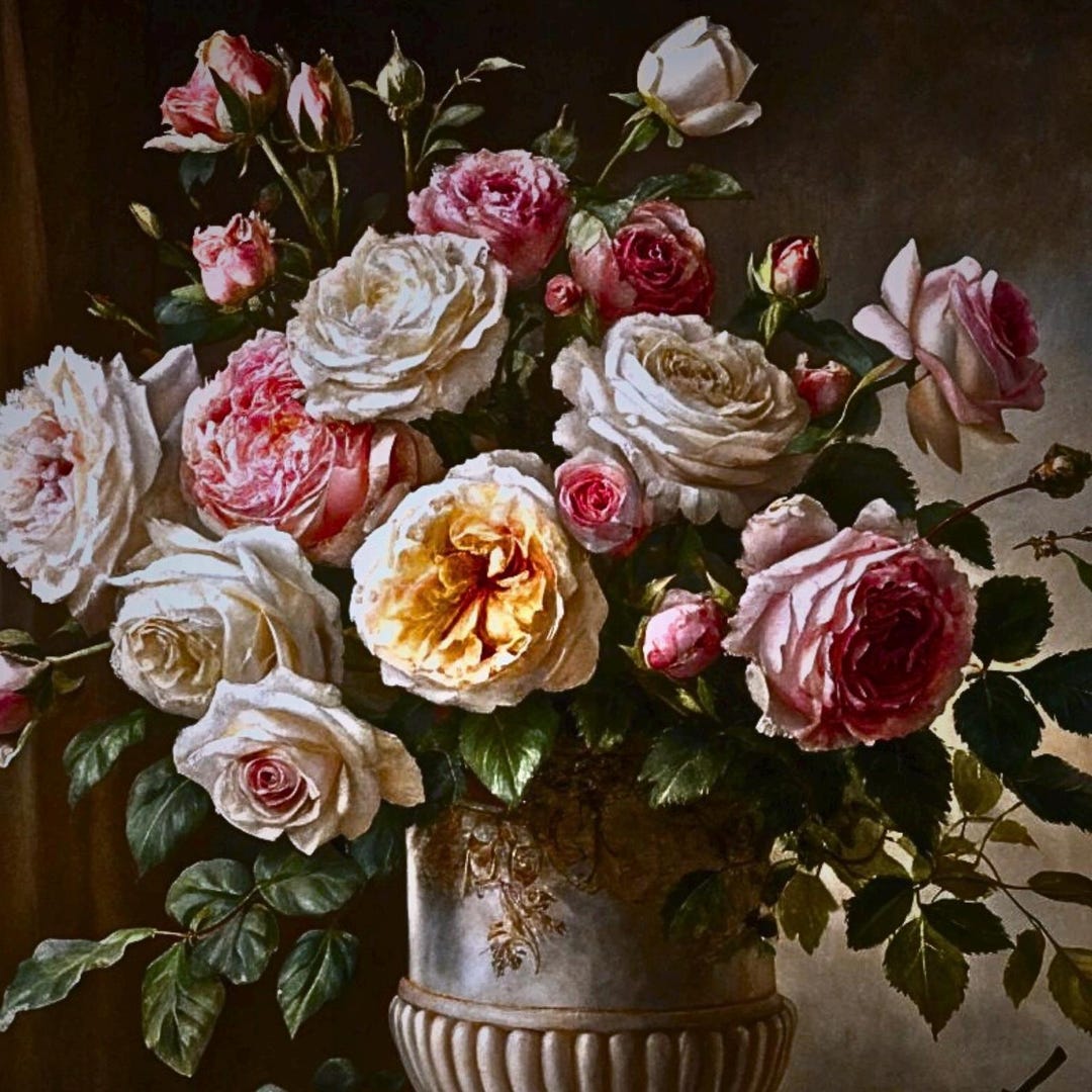 English Rose Bouquet Fine Art Print • Cottagecore Floral Wall Art ...