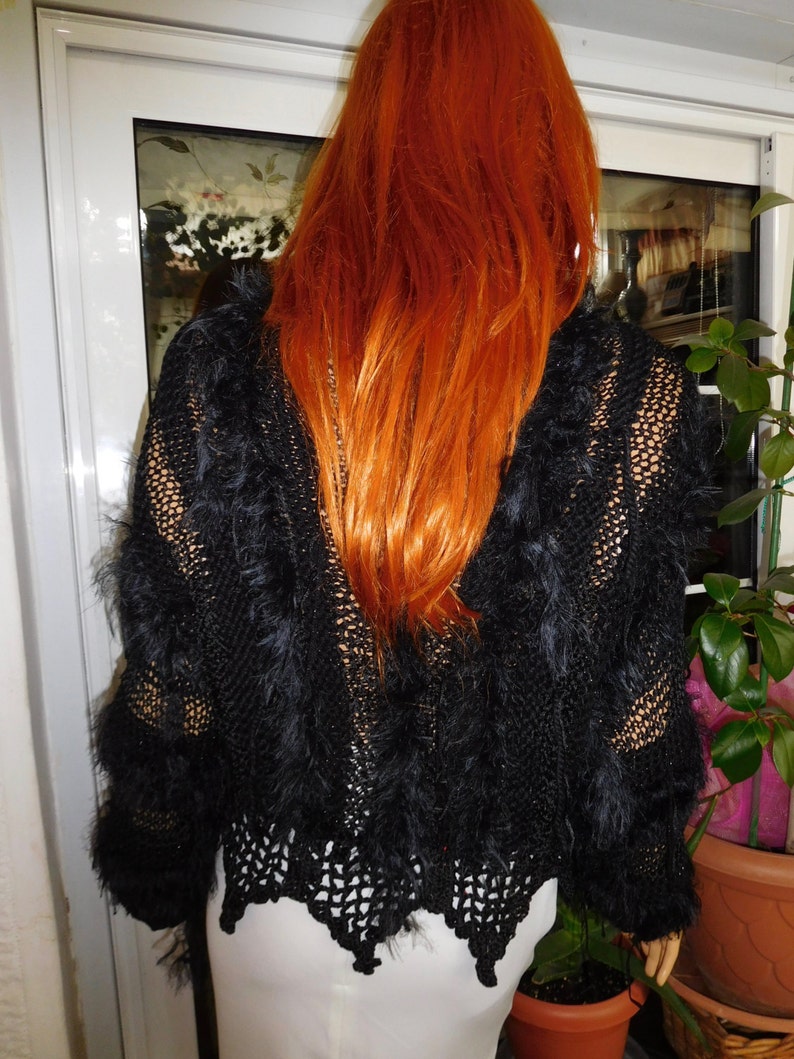 jacket black shrug handmade knitted faux fur sexy boho oversized bolero romantic sweater cardigan jacket all size gift idea by golden yarn image 6