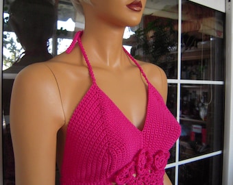 20% OFF top bra fuchsia handmade summer top/corsage/mini dress in cotton size M,L ready to ship gift idea for her OOAK by golden yarn