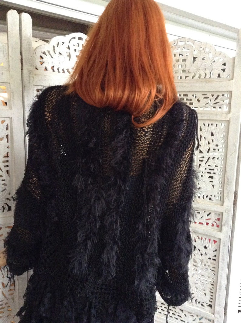 jacket black shrug handmade knitted faux fur sexy boho oversized bolero romantic sweater cardigan jacket all size gift idea by golden yarn image 4