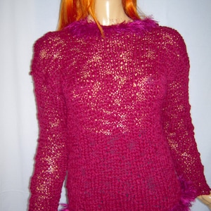 sweater/jumper in burgundy mixed alpaca wool handmade knitted winter warm gift idea for her loose fit ready to ship by goldenyarn