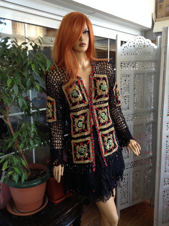 Jacket Mini Dress Black Gold Red Hand 