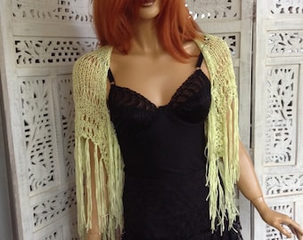shrug handmade knitted bolero mini bolero in lemon yellow cotton with tassels ready to ship for her all size  by golden yan