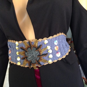 riem boho blauwe zijde handgehaakte brede riem kralen kristallen geborduurde damesaccessoires van goldenyarn