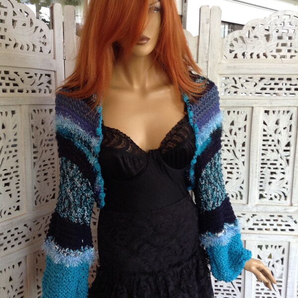 shrug jacket bolero in shades of blue winter last one in this shade all size women accessories gift idea by golden yarn.