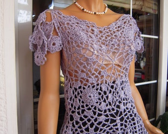 top romantic handmade crochet peplum  lace lilac top gift idea for her women clothing last one in this shade size M by goldenyarn